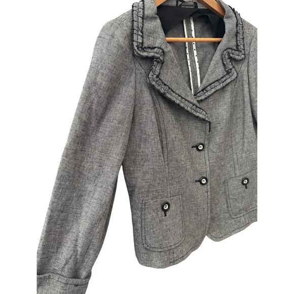 Weekend MaxMara Textured Tweed Ruffled Hem Linen Blend Blazer Size 12 - Picture 5 of 11
